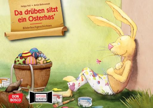 Erst hoppelt er ums Haus herum und weiter in die Scheun’. Dort schenkt er eins dem süßen Kalb, da sind es nur noch neun. – Zehn prächtig bemalte Eier hat der Osterhase in seinem Korb und jedem, den er trifft, schenkt er eines davon. In dieser gereimten und wunderbar illustrierten Reihengeschichte für das Erzähltheater Kamishibai lernen die Kinder jede Menge Tiere kennen und zählen Bild für Bild rückwärts mit, bis nur noch das letzte und zugleich schönste Ei im Körbchen liegt. Wer das wohl bekommt?